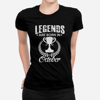 Legends Born October Frauen Tshirt, Lorbeerkranz & Pokal Design - Seseable