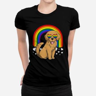 Lgbt Golden Retriever Dog Gay Pride Rainbow Lgbtq Ladies Tee - Seseable