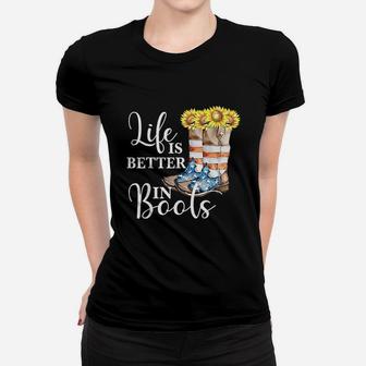 Life Is Better In Boots Vintage Country Music Usa Sunflower Ladies Tee - Seseable