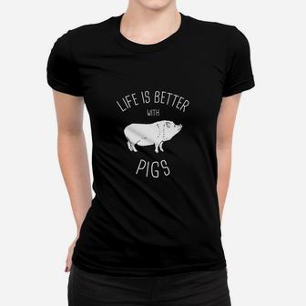 Life Is Better With Pigs - Funny Farming T-shirt Ladies Tee - Seseable