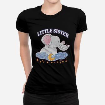 Little Sister Cute Elephants With Moon And Stars Ladies Tee - Seseable