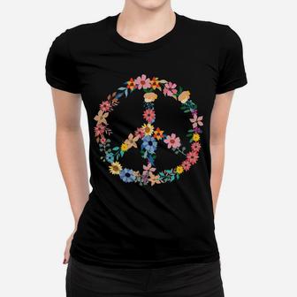 Love And Peace Floral Flowers Hippie Symbol Women T-shirt - Seseable