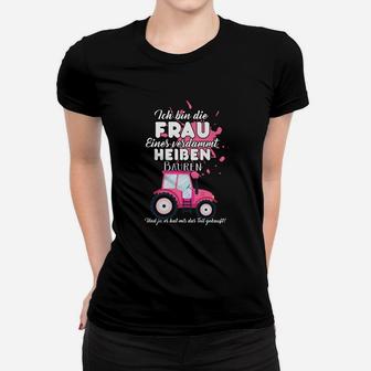 Lustiges Damen Frauen Tshirt Traktor-Motiv, Frau eines Helden Bauern - Seseable