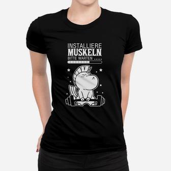 Lustiges Fitness-Frauen Tshirt Installiere Muskeln, Cartoon-Design für Herren, Schwarz - Seseable