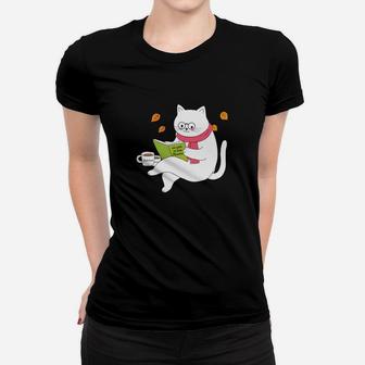 Lustiges Katzenleser Frauen Tshirt für Buchliebhaber, Schwarz - Seseable