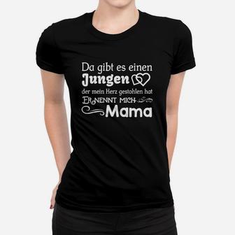 Mama Herz-Jungen Schwarzes Frauen Tshirt, Liebevolles Mutter-Sohn Design - Seseable