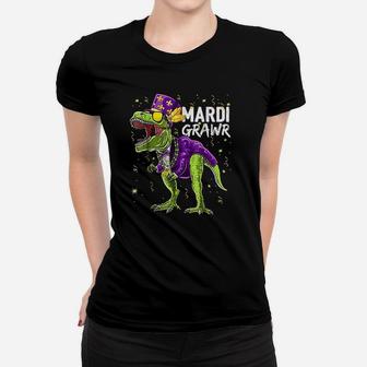 Mardi Grawr T Rex Dinosaur Mardi Gras Bead Ladies Tee - Seseable