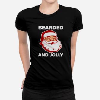 Mens Bearded And Jolly Funny Christmas Santa Humor Ladies Tee - Seseable