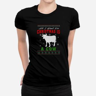 Mens Cow All I Want For Christmas Is Cow Ladies Tee - Seseable