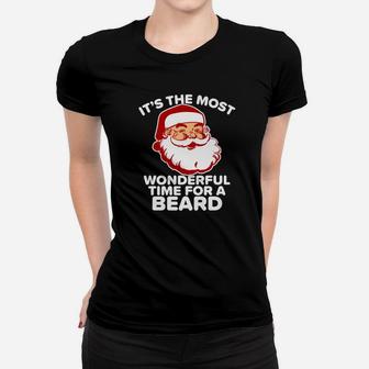 Mens Funny Santa Beard Wonderful Time For A Beard Vintage Ladies Tee - Seseable