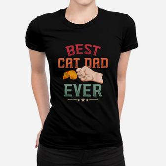 Mens Vintage Best Cat Dad Ever Paw Fist Bump Cat Ladies Tee - Seseable