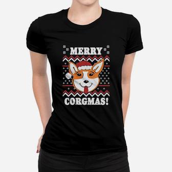 Merry Corgma Funny Corgi Graphic Dog Ugly Christmas Ladies Tee - Seseable