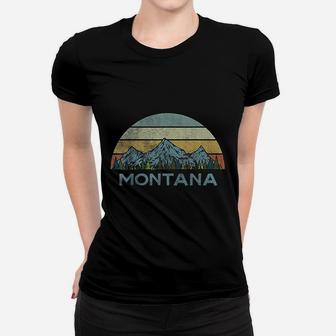 Montana Vintage Retro Mountain Striped Sunset Souvenir Ladies Tee - Seseable