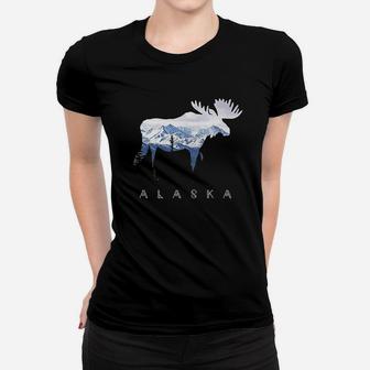 Moose Snowy Mountain Alaskan Tourist Or Resident Ladies Tee - Seseable