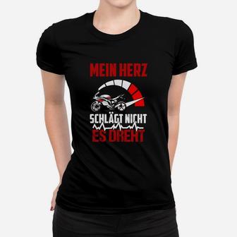 Motorsport Frauen Tshirt Schwarz mit Helm Design Mein Herz schlägt nicht, es dreht - Seseable