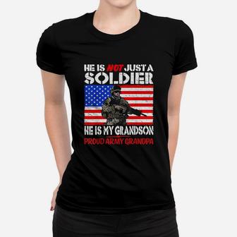 My Grandson Is A Soldier Proud Army Grandpa Military Family Ladies Tee - Seseable