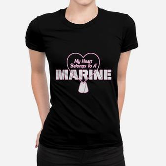 My Heart Belongs To A Marine Pink Ladies Tee - Seseable