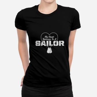 Navy Wife Girlfriend My Heart Belongs To A Sailor Missy Fit Ladies Ladies Tee - Seseable