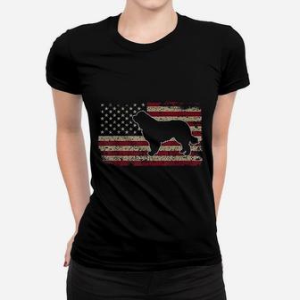 Newfie Dog America Flag Patriotic Dog Lover Gift Ladies Tee - Seseable