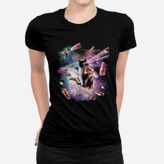 Outer Space Pizza Cat Rainbow Laser Ladies Tee - Seseable