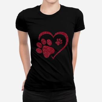 Paw Print Heart Dog Cat Owner Lover Girl Valentine Day Ladies Tee - Seseable