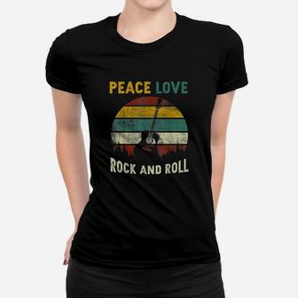 Peace Love Rock And Roll Guitar Retro Vintage Ladies Tee - Seseable