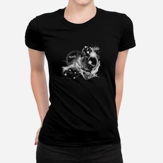 Peace-Tech-No-Love Schwarzes Frauen Tshirt, Unisex Designermode - Seseable