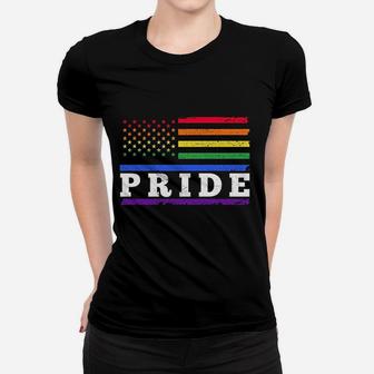 Pride Lgbt Rainbow American Flag Gay Pride Rainbow Women T-shirt - Seseable