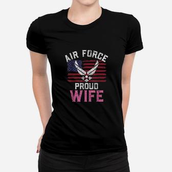 Proud Air Force Wife American Flag Veteran Gift Ladies Tee - Seseable