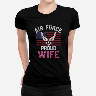 Proud Air Force Wife American Flag Veteran Gift Ladies Tee - Seseable