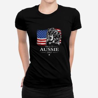 Proud Aussie Shepherd Dad American Flag Patriotic Dog Gift Ladies Tee - Seseable