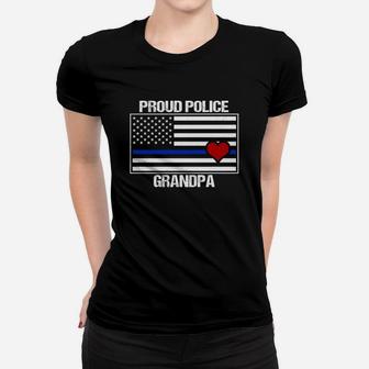 Proud Police Grandpa Thin Blue Line Ladies Tee - Seseable