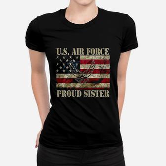 Proud Sister Us Air Force Vintage Usa Flag Retro Girls Ladies Tee - Seseable