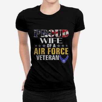 Proud Wife Of A Air Force Veteran American Flag Military Ladies Tee - Seseable