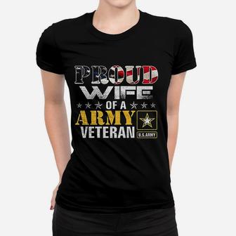 Proud Wife Of A Army Veteran American Flag Ladies Tee - Seseable