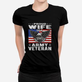 Proud Wife Of Us Army Veteran Patriotic Military Ladies Tee - Seseable