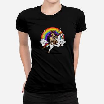 Pug Dog And Sloth Riding Unicorn Magical Rainbow Ladies Tee - Seseable