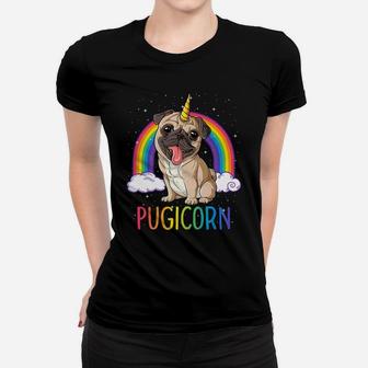Pugicorn Pug Unicorn Kids Women Space Galaxy Rainbow Ladies Tee - Seseable
