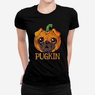 Pugkin Pug Pumpkin Thanksgiving Kids Boys Halloween Ladies Tee - Seseable