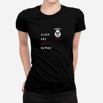 Pumphouse Gym Frauen Tshirt mit Pandamotiv - Sleep Eat Pump Repeat - Seseable