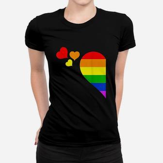 Rainbow Heart Lgbt Lesbian Gay Couple Lgbtq Valentine's Day Ladies Tee - Seseable