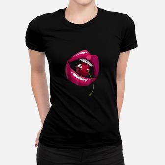 Rainbow Lips With A Cherry In The Mouth 80s Women T-shirt - Seseable