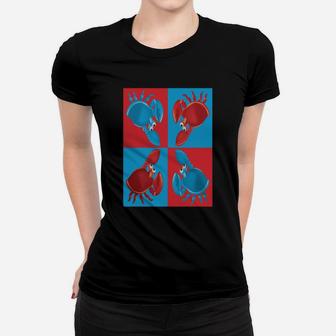 Red And Blue Crabs On Blue And Red Squares Ladies Tee - Seseable