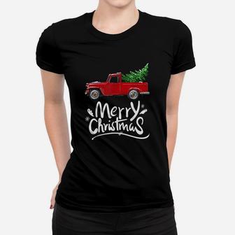 Red Truck Christmas Tree Ladies Tee - Seseable