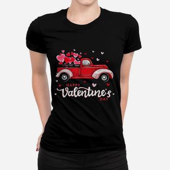 Red Truck With Hearts Happy Valentines Day Ladies Tee - Seseable