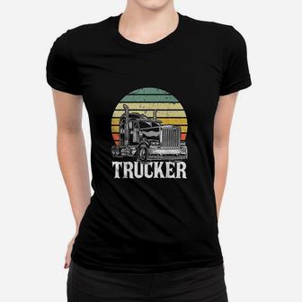Retro Vintage Trucker Big Rig Semi-trailer Truck Driver Gift Ladies Tee
