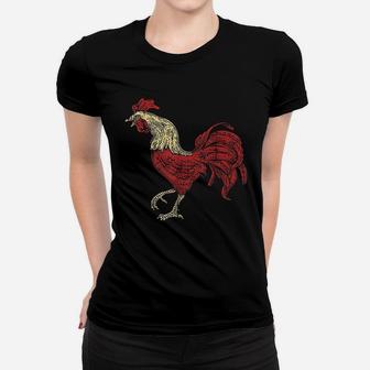Rooster Retro Vintage Red Fighting Chicken Gift Apparel Ladies Tee - Seseable