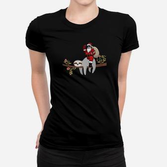 Santa Riding On Lazy Sloth Funny Christmas Gifts Ladies Tee - Seseable