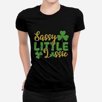 Sassy Little Lassie Shamrock St Patricks Day Ladies Tee - Seseable