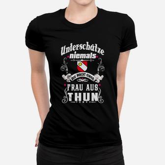 Schwarzes Frauen Tshirt Frau aus Thun Spruch, Humorvolles Damenoberteil - Seseable